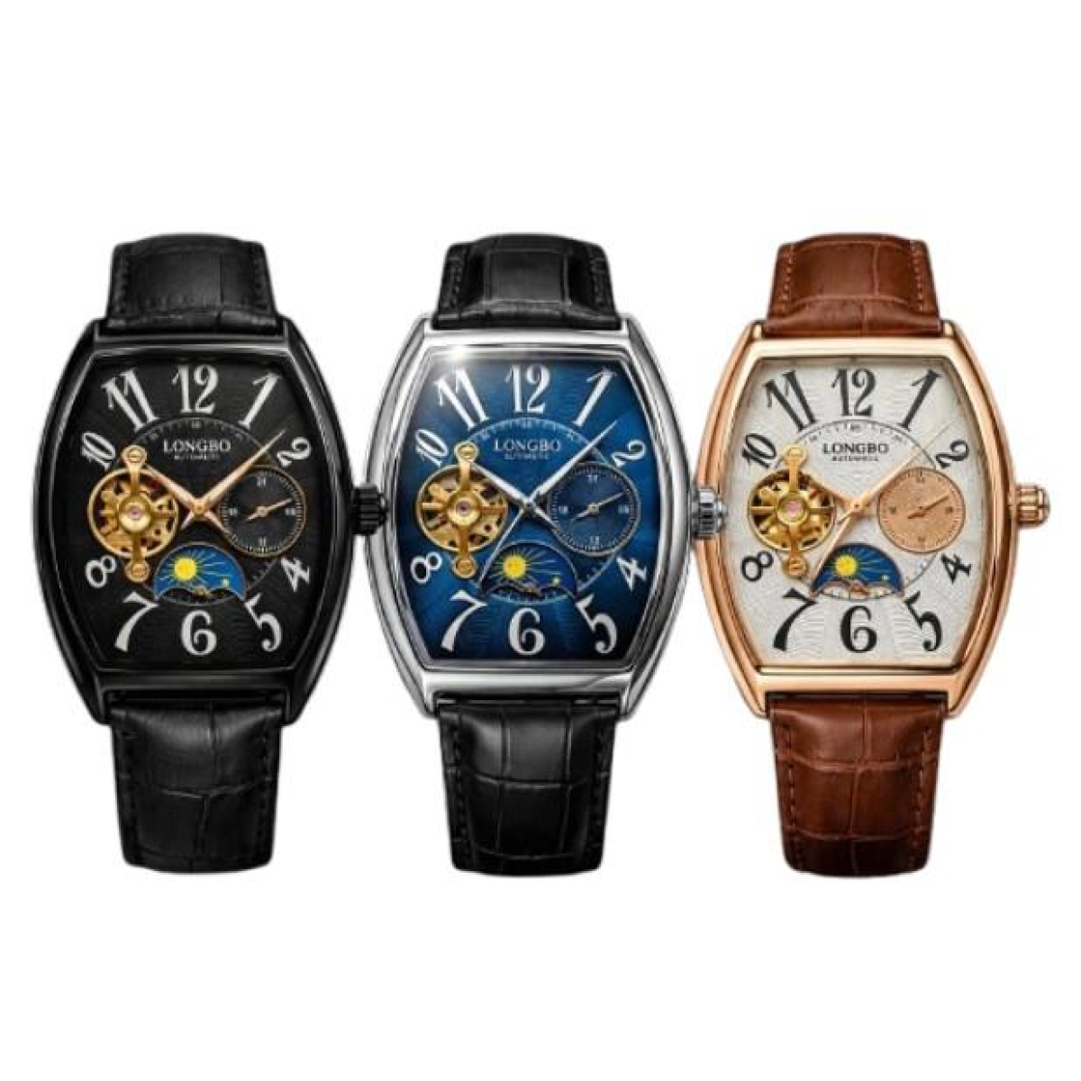 Mens Automatic Leather Hollow mechanical Dial Analogue Leather Strap Watch NY London