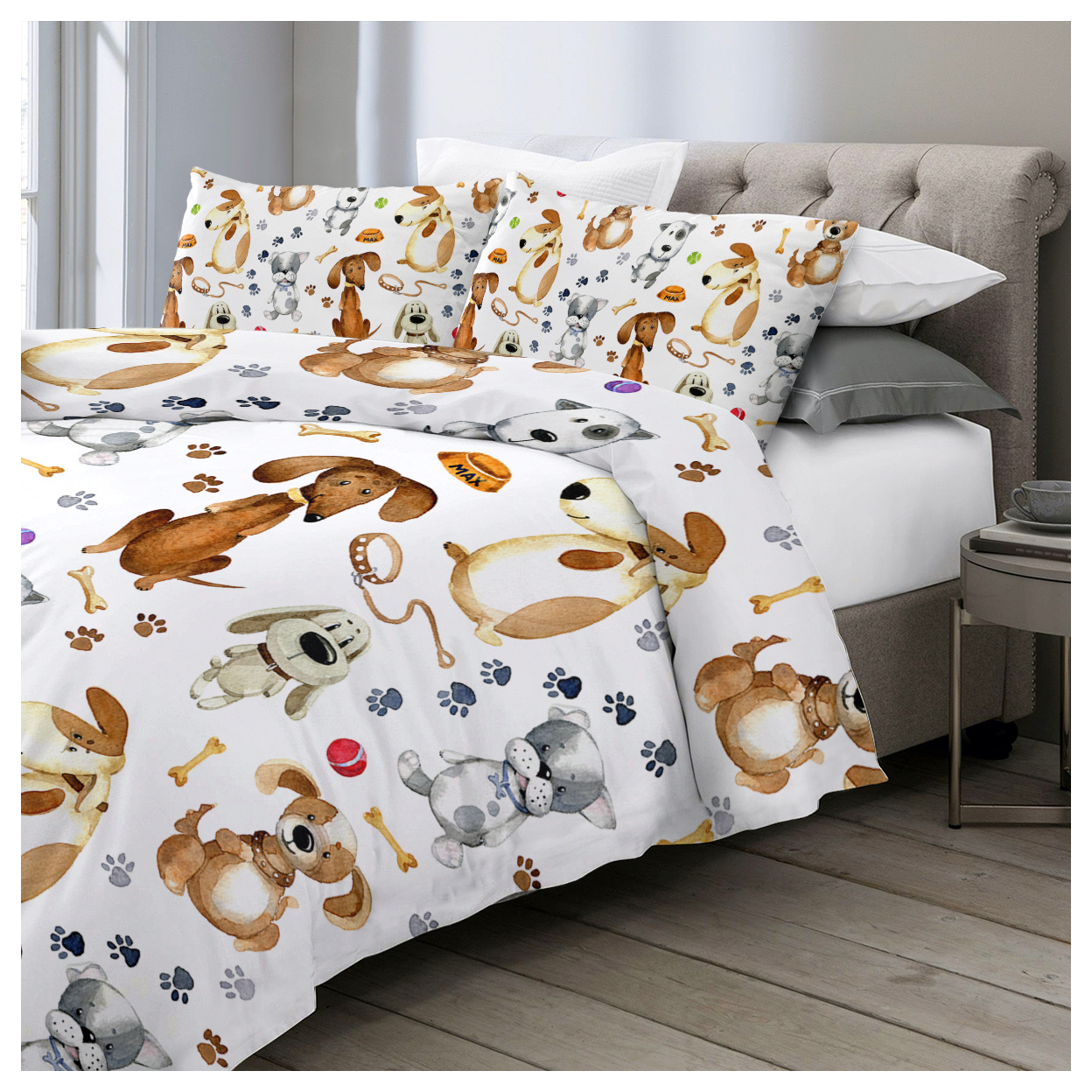 Kids' Duvet Cover Sets Animals Pastel Duvet Covers Cartoon Dogs Paws Pattern Bed Sets 3 Pieces 1 Duvet Cover and 2 Pillow Cases Cute Puppy Dogs Bedding for Kids (Single)