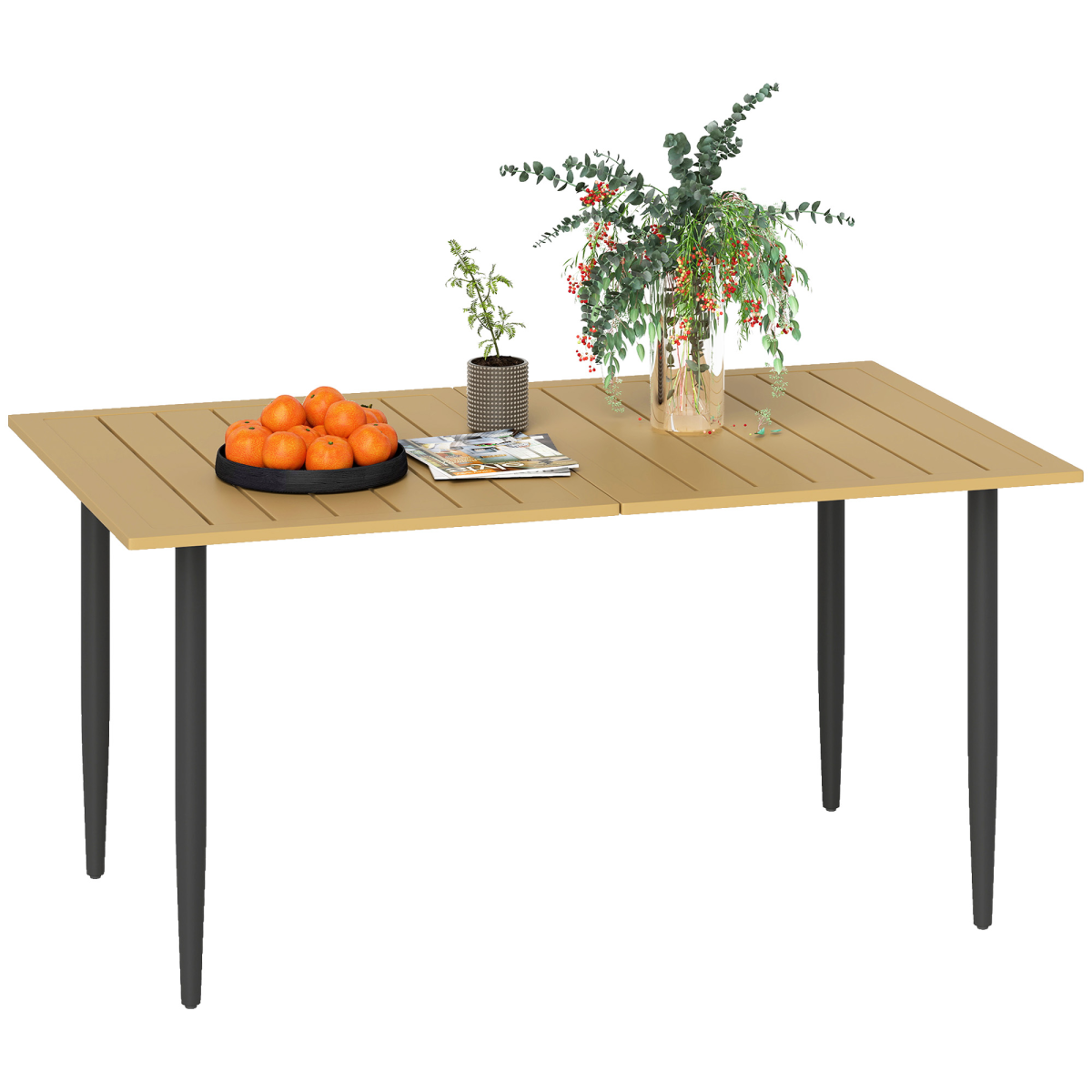 Outsunny Garden Dining Table for 6 Person with Parasol Hole, Brown