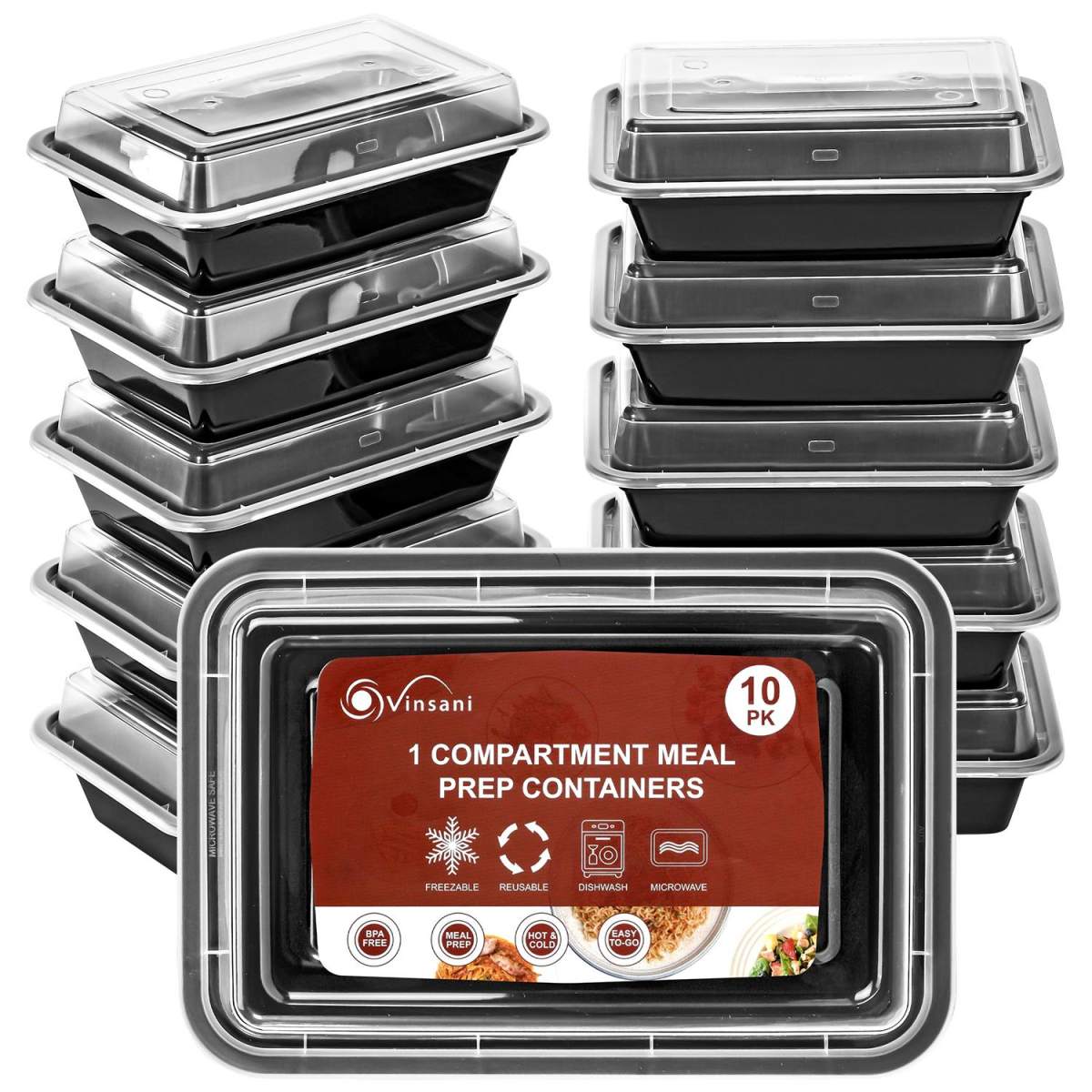 VINSANI 30pk 1 COMPARTMENT MEAL PREP CONTAINERS 1010474