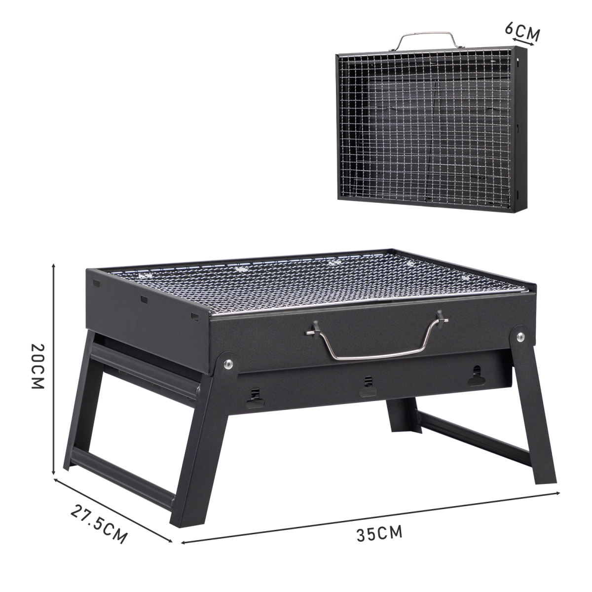 Portable BBQ Grill with Folding Feet, Compact and Lightweight Charcoal Grill for Outdoor Camping, Backyard, Picnic, Beach Party, and Family Outings