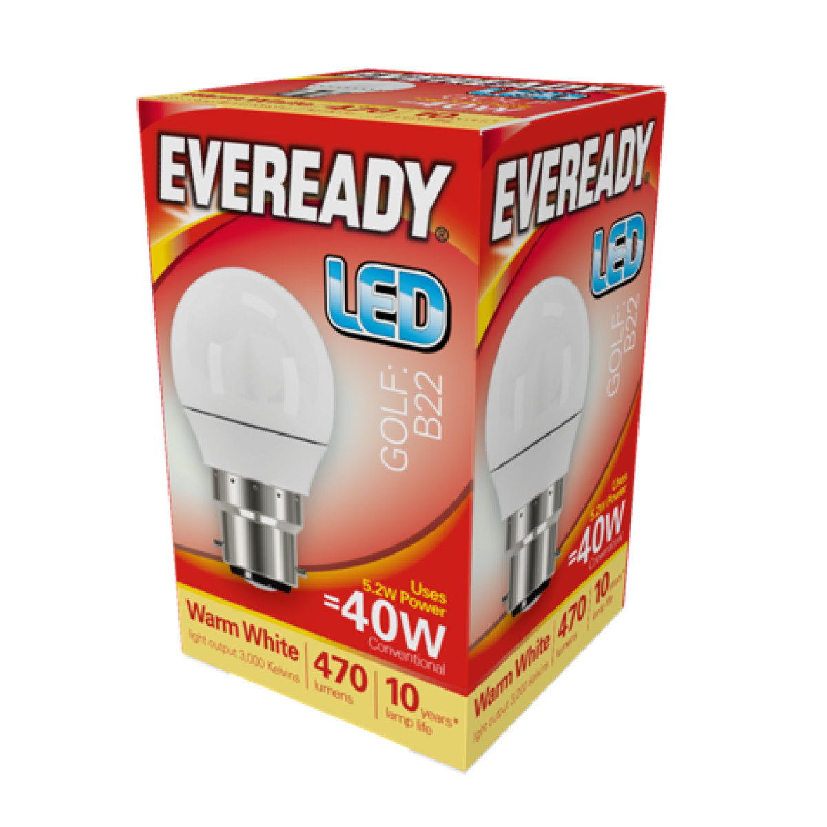 Eveready S13602  LED Golf Bulb 40w B22 (BC) Warm White (Pack of 5)