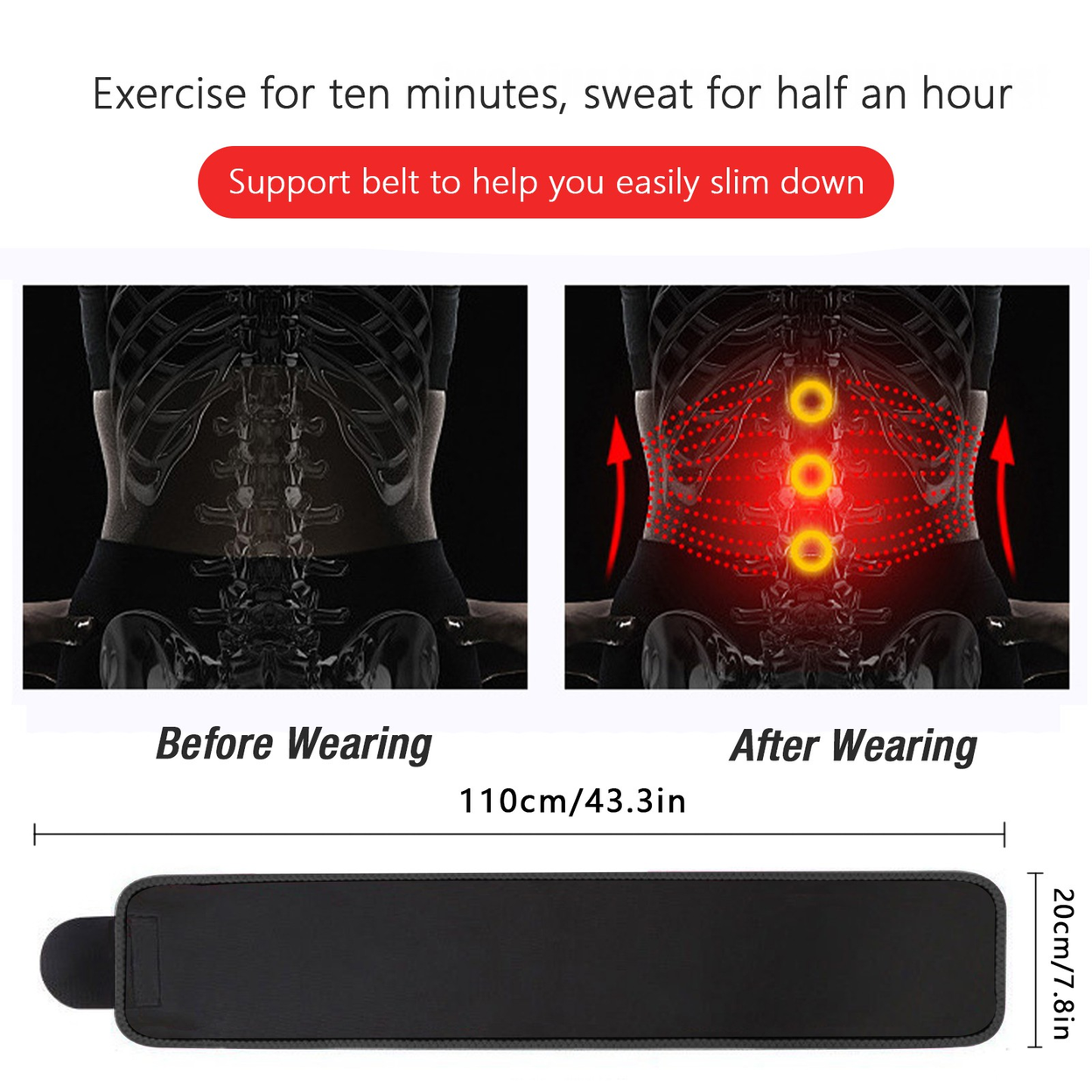 Waist Trimmer Belt Body Shaper Weight Loss Girdle Waist Trainer w/ Phone Pocket Black-Silver