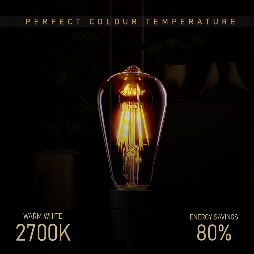 3Pack E27 LED Edison Dimmable Vintage Amber Glass Warm white 2700K Light Bulb,