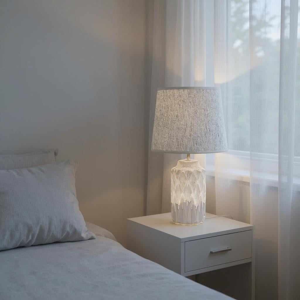 AcaciaHome Modern and Classic Cute Grey Two-Tone Ceramic Table Lamp with White Drum Shade - Perfect Stylish and Functional Hall Light for Living Room. Bedroom, and Office Decor (43CM)