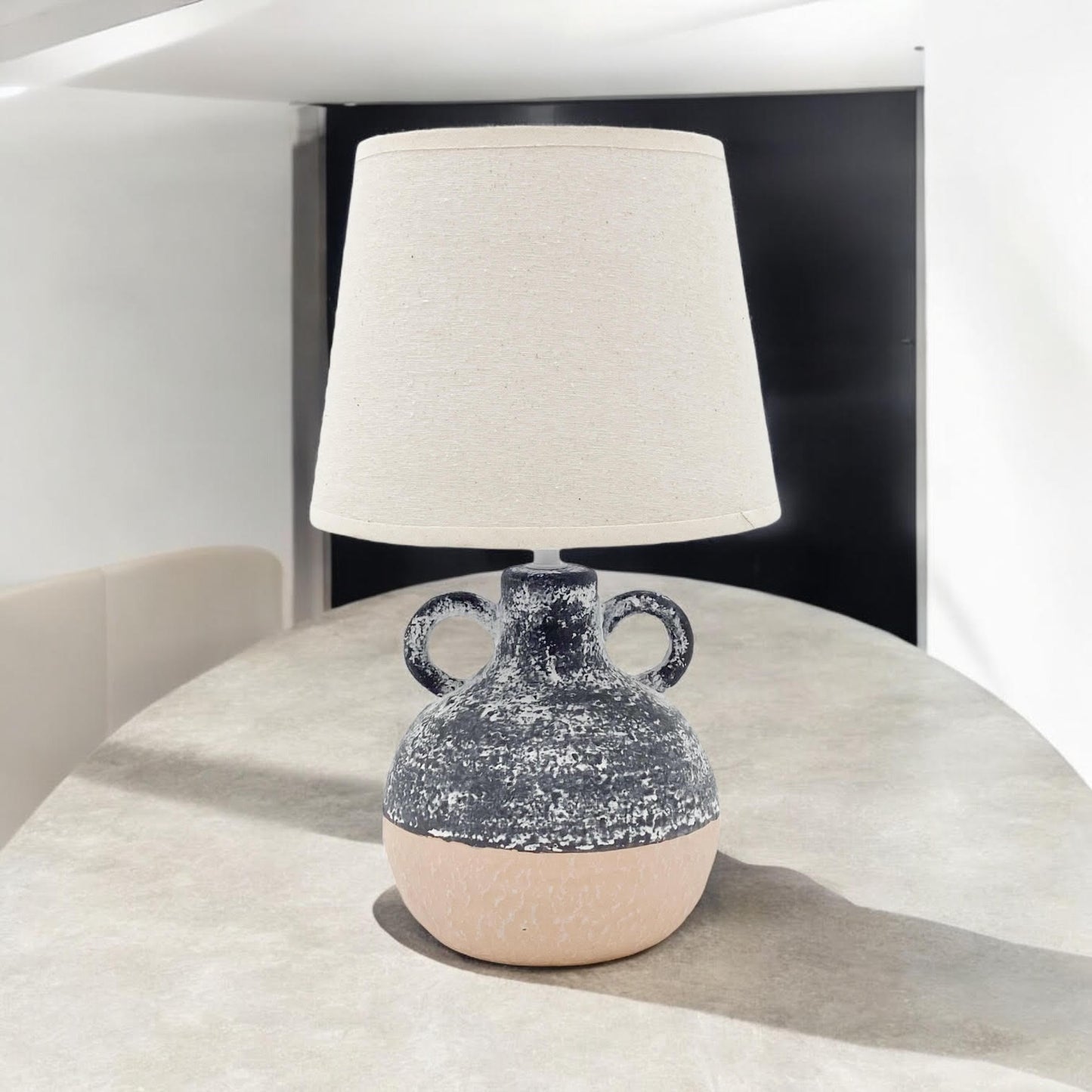 AcaciaHome Ceramic Table Lamp with Rustic Earthen Urn Base and 9" Drum Shade – Stylish and Durable Home Lighting Warm Cozy Ambiance for Bedroom, Living Room, Hallway, or Study (Table Lamp 38CM)