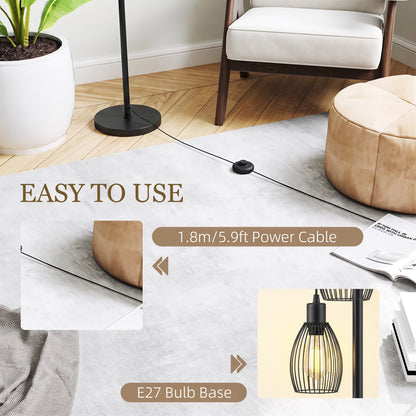 HOMCOM 3-Light Floor Lamp, 170cm Industrial Dimmable Standing Lamp with Steel Wire Cage Lampshades for Living Room, Bedroom, Dining Room, Study, Bulb Not Included, Black