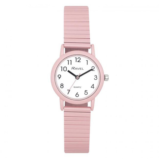 Ravel Unisex Mid Size Coloured Expander Bracelet Watch Pastel Pink