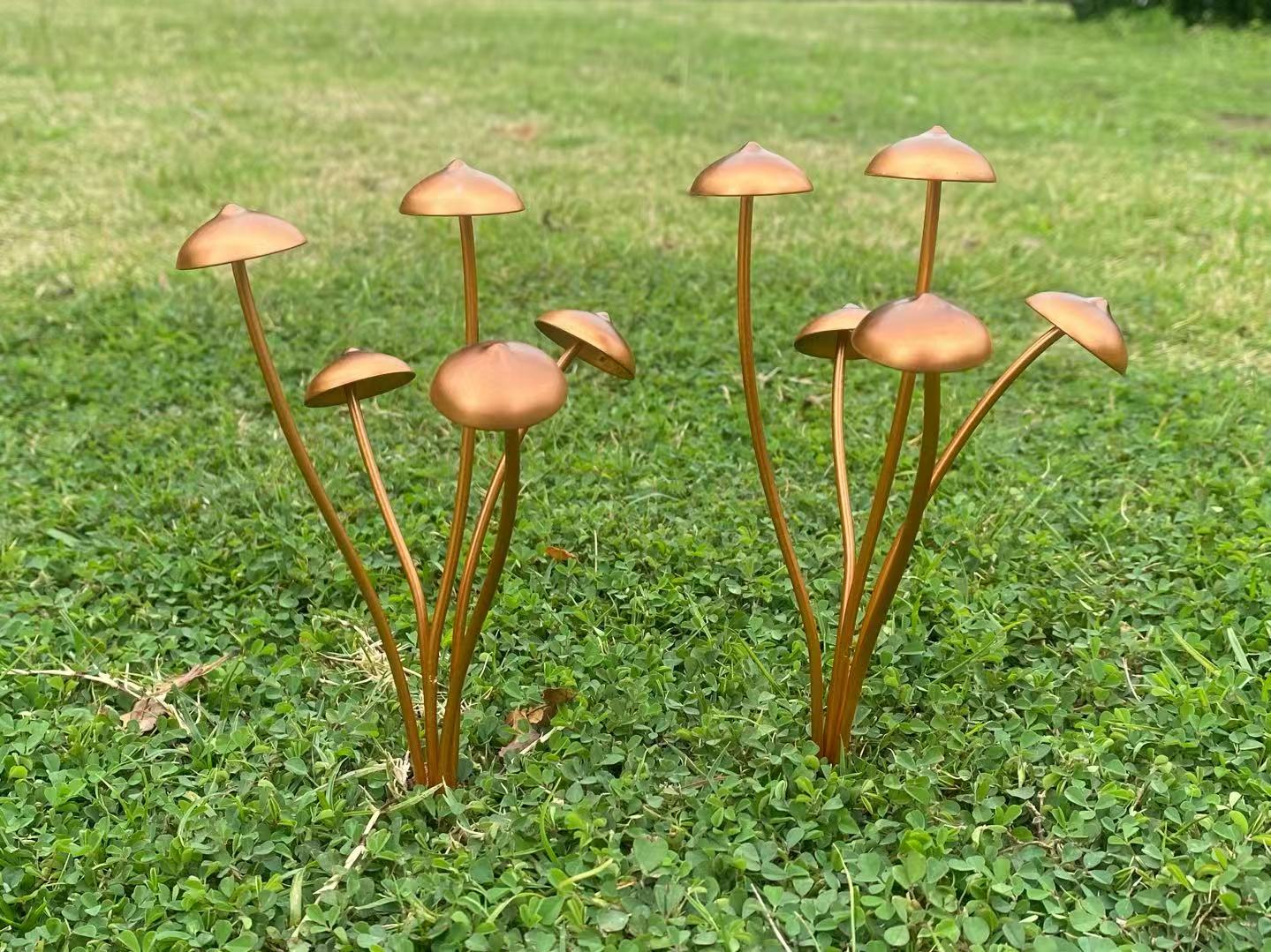 Copper Finish Mushroom Garden Stake  Set of 2