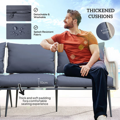 Outsunny Six-Piece Rattan Strong Garden Sofa Set with Removable and Washable Covers - Grey