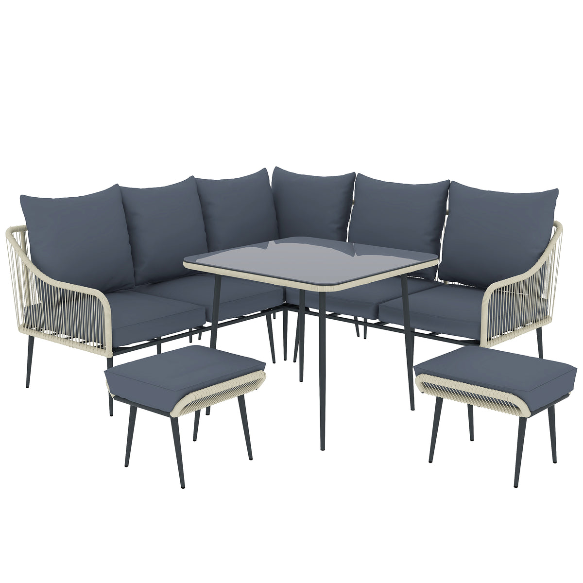 Outsunny Six-Piece Rattan Strong Garden Sofa Set with Removable and Washable Covers - Grey