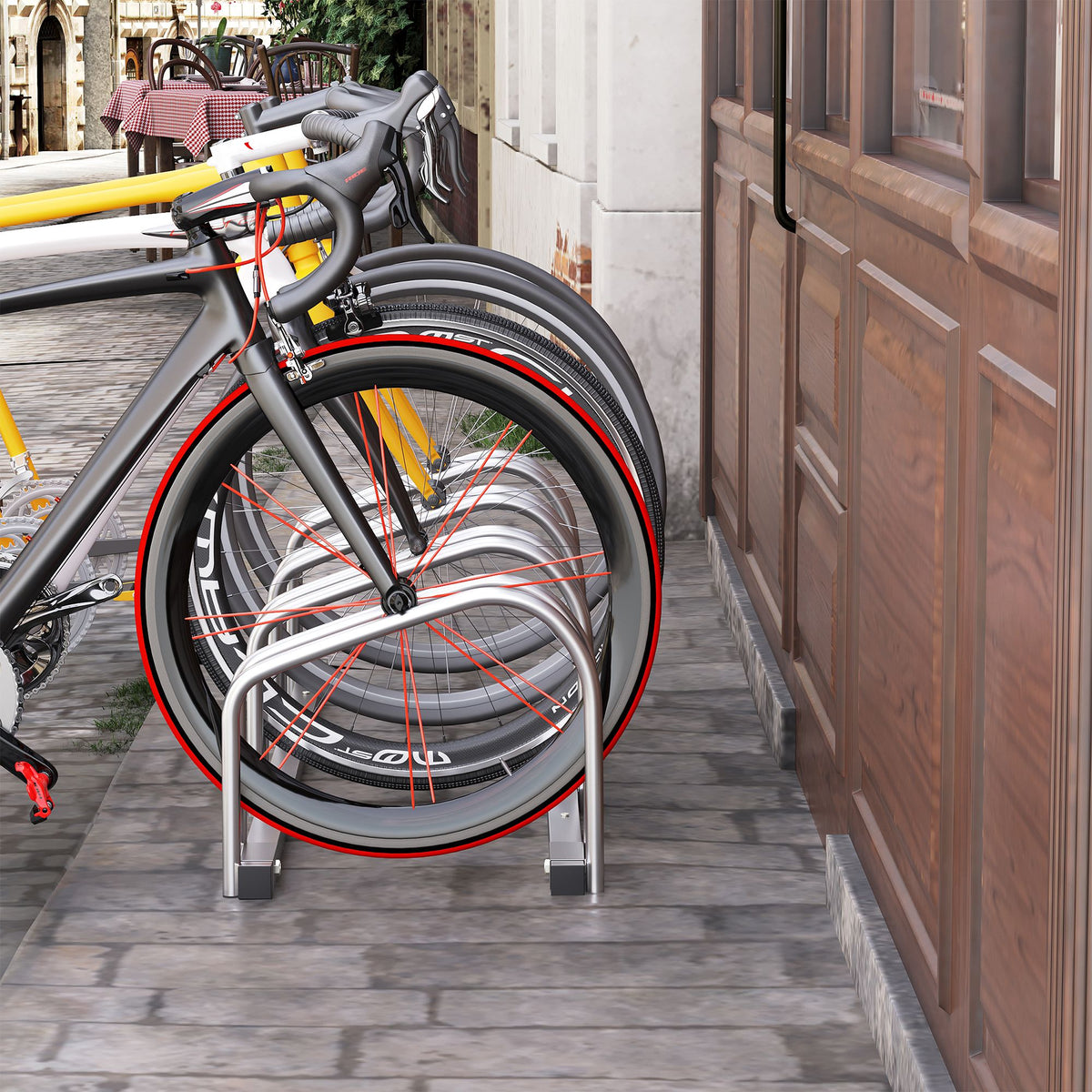 HOMCOM Bike Stand Parking Rack Floor or Wall Mount Bicycle Cycle Storage Locking Stand 110L x 33W x 27H (4 Racks, Silver)