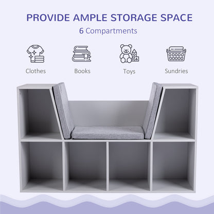 HOMCOM Kids Bookcase Shelf Storage Cabinet Unit, Living Room Sideboard w/ Six Compartments for Toys, Books - Grey