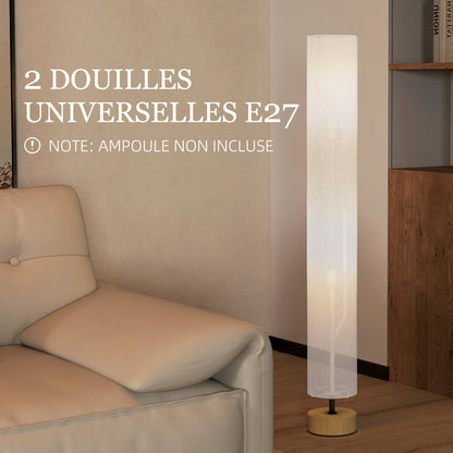 HOMCOM Floor Lamp for Living Room, 47" Modern Standing Lamp with Linen Shade, Wooden Base, Grey