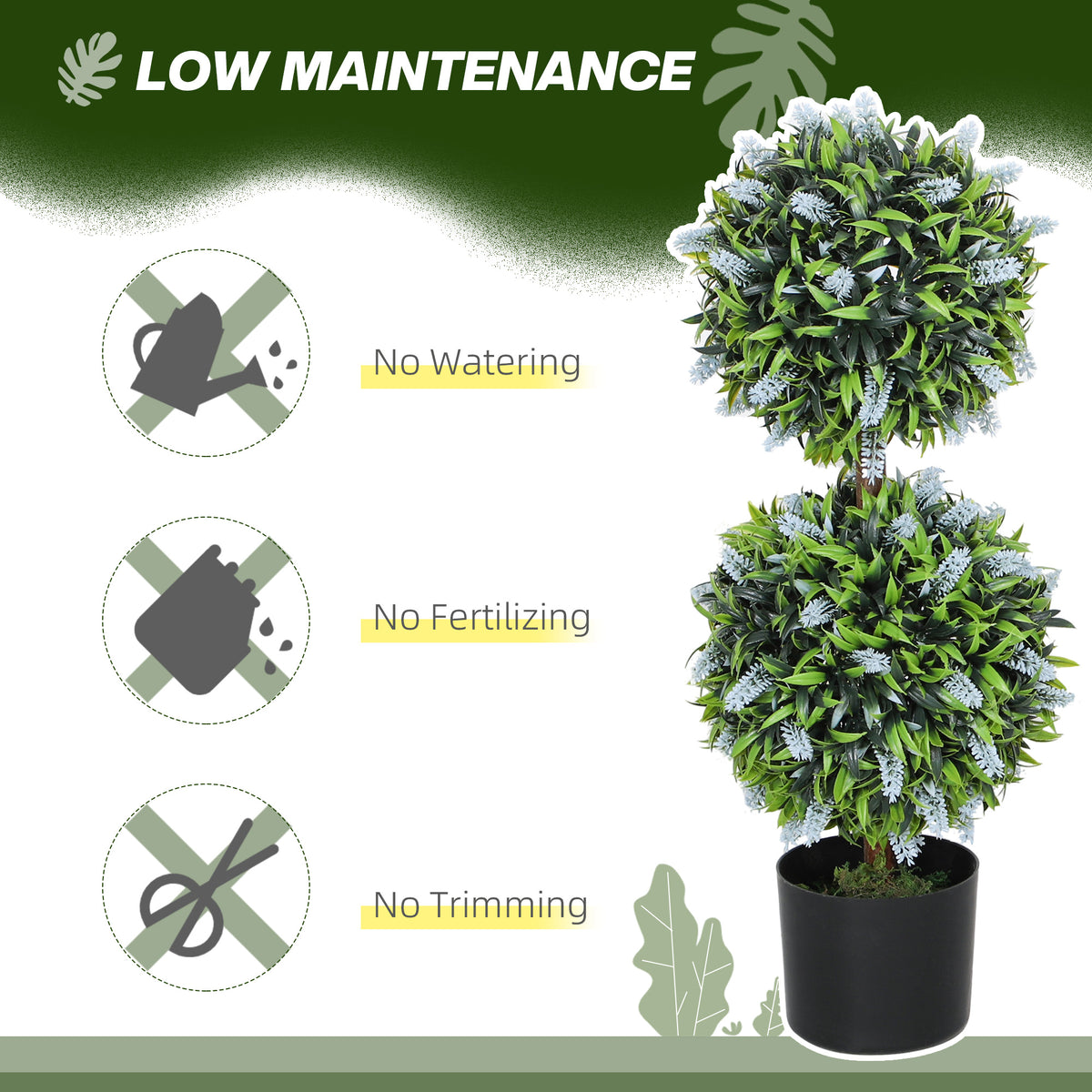 HOMCOM Set of 2 Artificial Plants, Lavender Flowers Ball Trees with Pot, for Home Indoor Outdoor Decor, 70cm