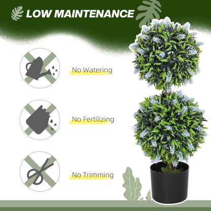 HOMCOM Set of 2 Artificial Plants, Lavender Flowers Ball Trees with Pot, for Home Indoor Outdoor Decor, 70cm