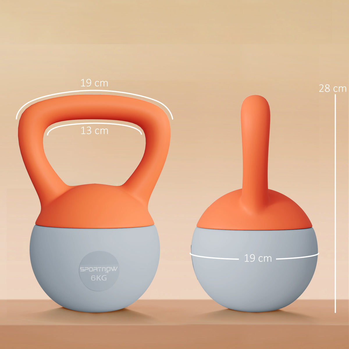SPORTNOW 6KG Soft Kettlebell with Non-Slip Handle, for Home Gym, Weight Lifting, Strength Training, Orange/Grey