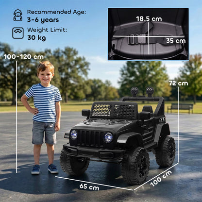 HOMCOM Kids Ride On Car, 12V Electric Cars for Kids with Parental Remote Control, 2 Motors, 4-Wheel Suspension, LED Lights, Horn, 3-5km/h, Battery Powered Ride On Toy for 3-6 Years Old Black