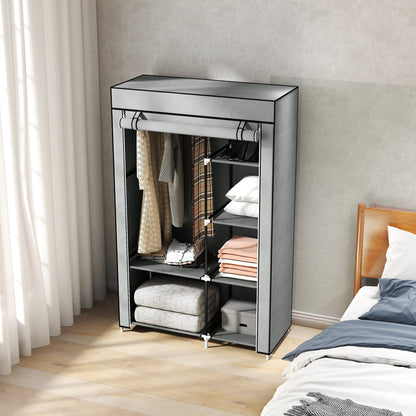 HOMCOM Fabric Wardrobe w/ Shelves Hanging Rail Foldable Wardrobe Light Grey