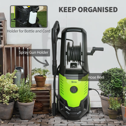 Outsunny 2200W High Pressure Washer, 170 Bar Pressure Washer with Adjustable Nozzle and 6M Hose, 32W x 32D x 80H cm Green