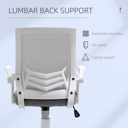 Vinsetto Office Chair with Flip-up Armrest, Mid Back Desk Chair with Mesh Back, Lumbar Support, Adjustable Height, Swivel Wheels for Home, Grey