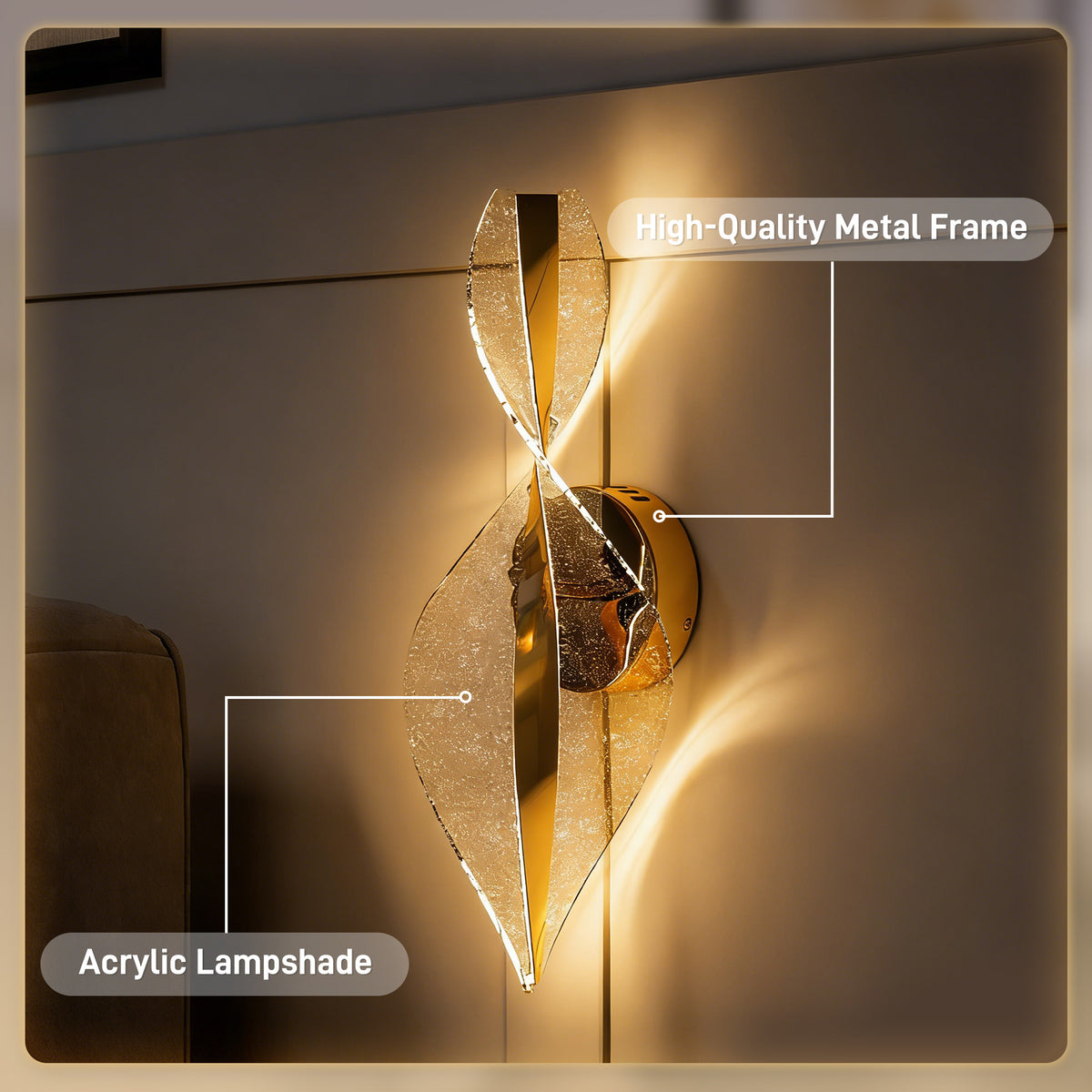 HOMCOM Led Wall Lamp 2 Pack, 13W Modern Indoor Spiral Wall Light, Colour Temperature Adjustable 3000K/4000K/6500K, for Bedroom, Living Room, Hallway, Stairs, Gold Tone