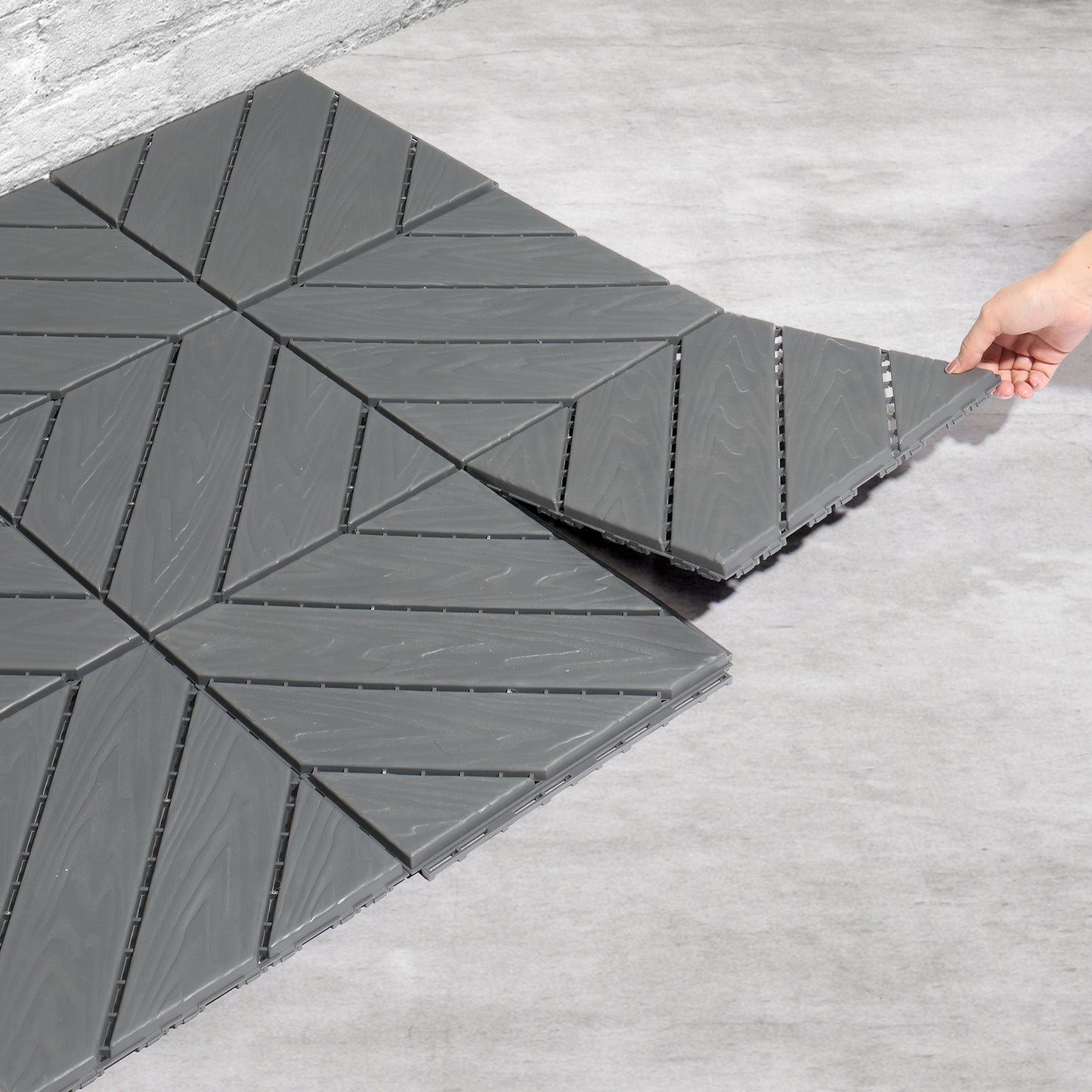 Plastic Interlocking Deck Tiles, 9 Pack, 11.8"x11.8" Waterproof Flooring Tiles for Indoor and Outdoor, Patio Floor Decking Tiles for Porch Poolside Balcony Backyard, Dark Grey