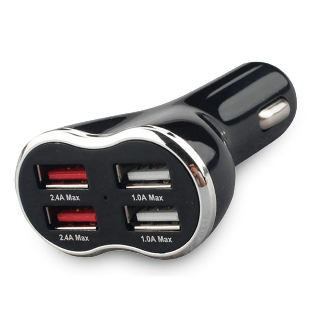 Aquarius Powerful & 4-Port Universal USB Car Charger Black