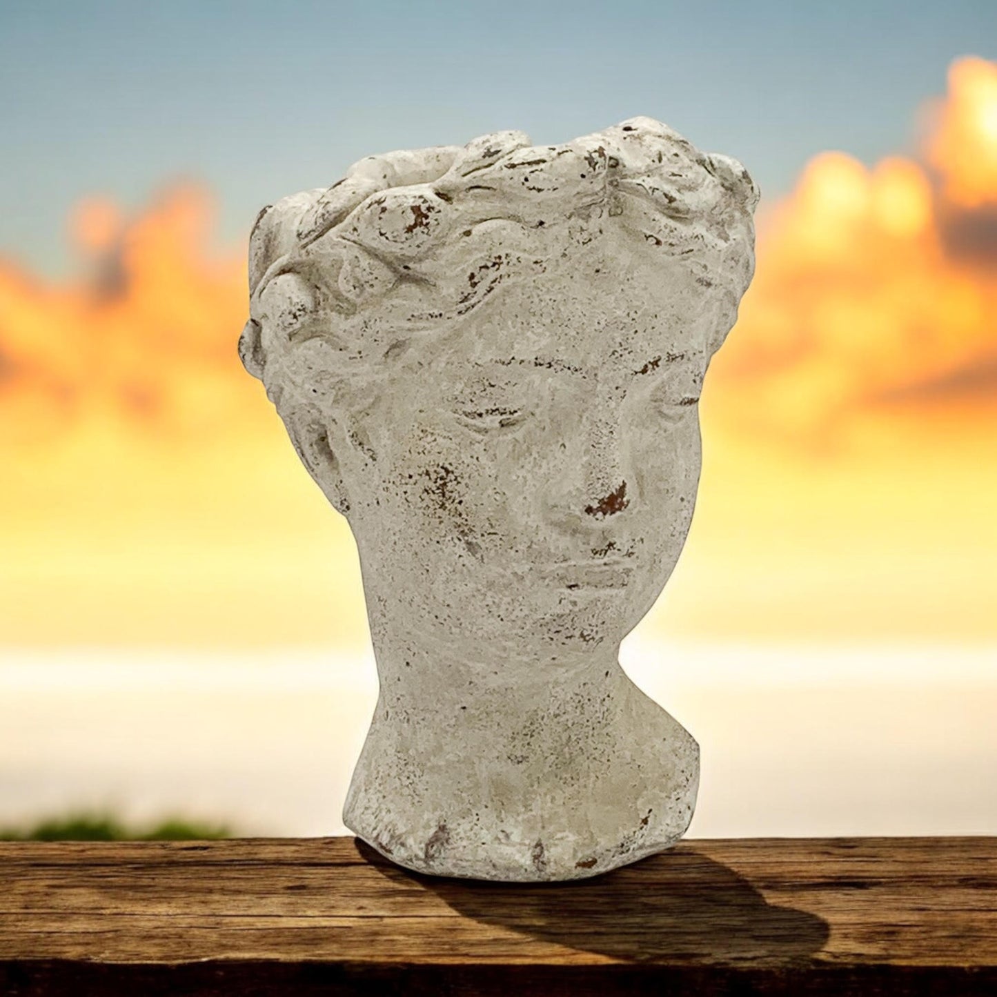 Durable and Elegant Cement Roman Lady Head Classic Design and TIKI Easter Island Plant Pot Planter – Stylish Ornament Pot for Garden, Patio, Indoor & Outdoor, or Home Decor (Grey Washed, 26cm)