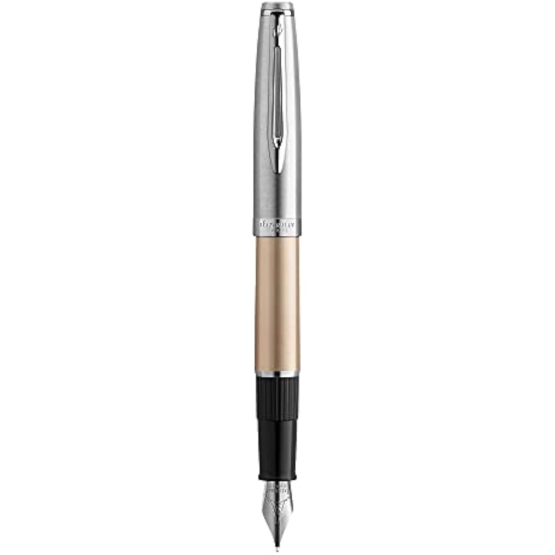 Waterman Emblème Deluxe Fountain Pen, Gold with Chrome Trim, Fine Nib with Blue Ink Cartridge, Gift Box