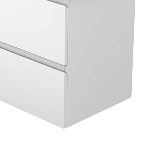 Biubiubath 600mm Bathroom Sink Unit with Basin Gloss White 2 Soft Close Drawers Wall Mounted Bathroom Suite with Vanity Unit Modern Handless Design