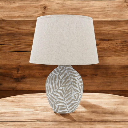 Ceramic Table Lamp with Minimalist Design, Textured Base and Fabric Shade, Ideal for Ambient Light in Any Room