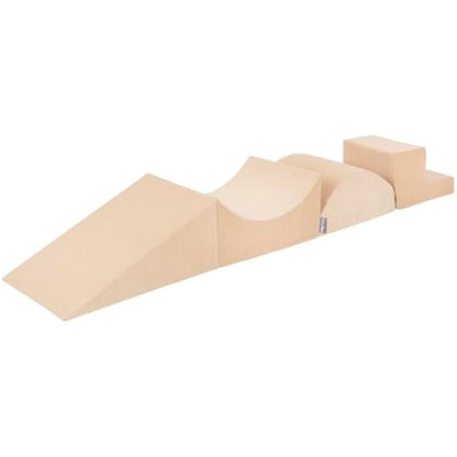 KiddyMoon Foam Playground Velvet For Kids Obstacle Course For Children Montessori Toy For Babies Soft Construction Blocks Element, Wedge/Ramp/Halfshaft/Steps, Sand Beige