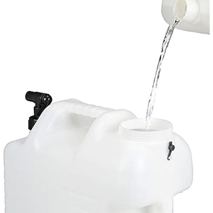 Relaxdays Water Canister with Tap, 20 litres, Camping Container, BPA-Free Plastic, Wide Opening, Handle, White/Black, 38x22x39 cm