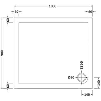 nuie NSR014 Trays Modern Bathroom Slip Resistant Rectangular Shower Tray, 9000mm x 1000mm, Matt White