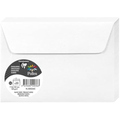 Clairefontaine - Ref 50036C - Pollen Iridescent Adhesive Envelopes (Pack of 20) - C6 (114 x 162mm) in Size, 120gsm Paper, Easy-to-Peel Adhesive Strip - White