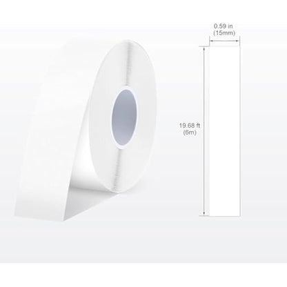 SUPVAN E10 & E11 & E16 Label Maker Tape, Black on White and Black on Transparent 2 Rolls 15mm×6m Continuous Laminated Thermal Label Tape Refill, Waterproof Oilproof Child-Safe Durable Labels