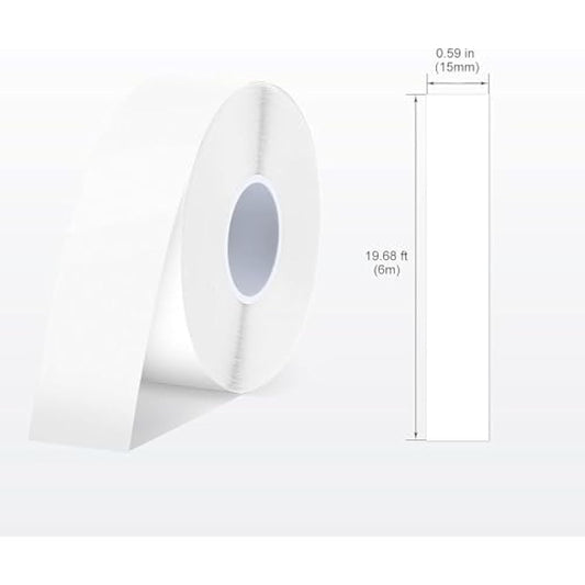 SUPVAN E10 & E11 & E16 Label Maker Tape, Black on White and Black on Transparent 2 Rolls 15mm×6m Continuous Laminated Thermal Label Tape Refill, Waterproof Oilproof Child-Safe Durable Labels