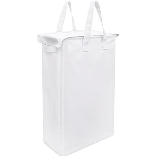 Belle Vous Collapsible Tall Laundry Basket with Lid - Large 58L Foldable Clothes Hamper with Handles - Washing/Laundry/Toys Storage Bin for Bathroom, Bedroom, Dorm or Laundry Room - White