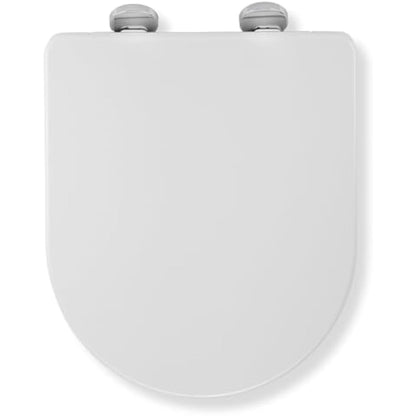 Croydex Eyre Soft Close Toilet Seat D Shape - Quick Release Button for Easy Cleaning and Adjustable Hinges with Top and Bottom Fixings Included, Antibacterial Treated Surface (White D-Shape)