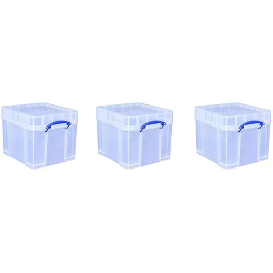 Really Useful Box Plastic Storage Bonus Pack 3x35 Litre Clear with XL Lid Clear