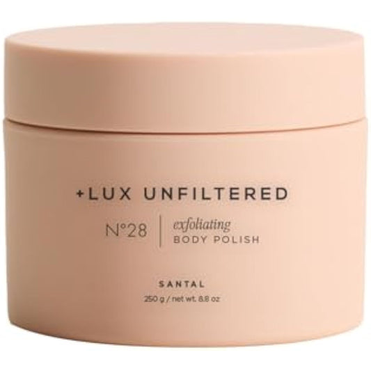 + Lux Unfiltered N°28 Exfoliating Body Polish in Santal - Exfoliating Body Scrub with Shea Butter, Passion Fruit Oil, & Vitamin E - Hydrating & Moisturizing Sugar Scrub - Vegan & Cruelty Free