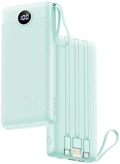 VRURC Portable Charger with Built in Cords, 22.5W PD & QC 3.0 Fast Charging 20000mAh USB C Power Bank, 4 Output 2 Input LED Display Phone Battery Pack with Cable Compatible with iPhone,Samsung,Tablet