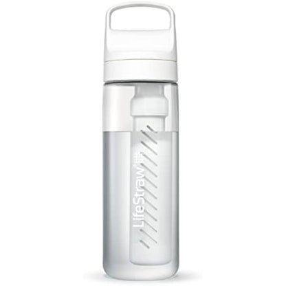 LifeStraw Go Series — BPA-Free Water Filter Bottle for Travel and Everyday Use Removes Bacteria, parasites and Microplastics, Improves Taste, 22oz Polar White