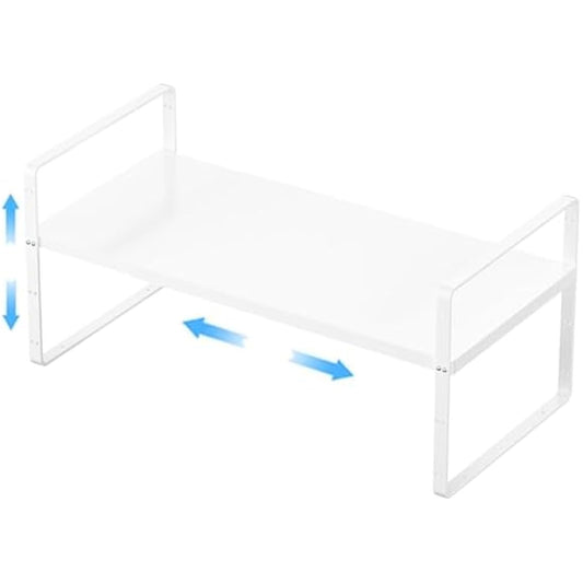 ARCCI Expandable Kitchen Cabinet Shelf Organizers, Stackable Metal Pantry Storage Shelves Rack, Adjustable Counter Spice Shelf for Cabinets, Countertop, Cupboard Organizers and Storage, White