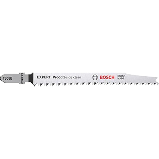 Bosch 25x EXPERT Wood 2-side clean T308B Jigsaw Blade (for Solid wood furniture board, Plywood, Length 117 mm, Professional Accessory Jigsaw)
