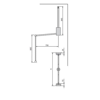 Emuca - Hang pull down wardrobe rail lift, adjustable width 600-830mm 23,6-31,4 inch, stone grey