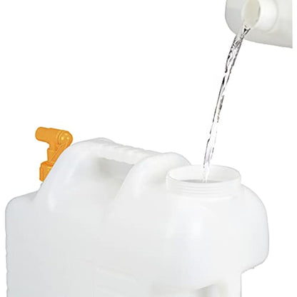 Relaxdays Water Canister with Tap, 15 litres, Camping Container, BPA-Free Plastic, Wide Opening, Handle, White/Orange, 39x22x38 cm
