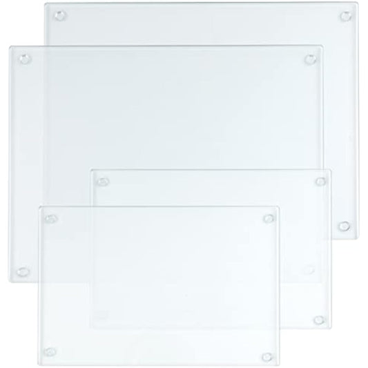 Hacaroa 4 Pack Tempered Glass Cutting Board with Rubber Feet, Rectangle Non-Slip Chopping Board, Long Lasting Clear Glass Tray for Kitchen Countertop, Table, Shatter-Resistant, Heat-Resistant, 2 Size
