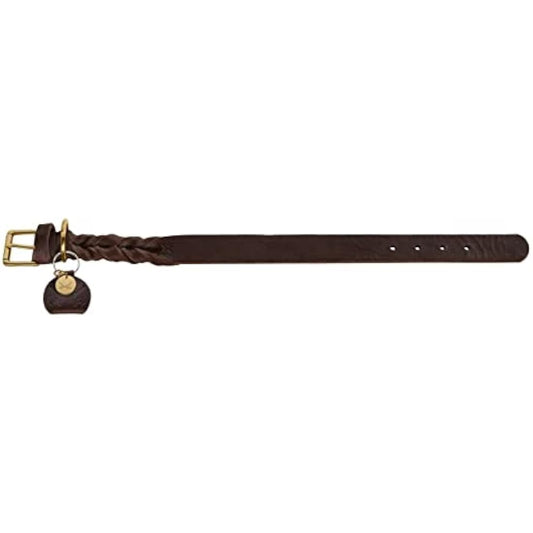 HUNTER SANSIBAR SOLID Dog Collar Leather Heavy Duty Grip Braided 60 (M-L) Dark Brown